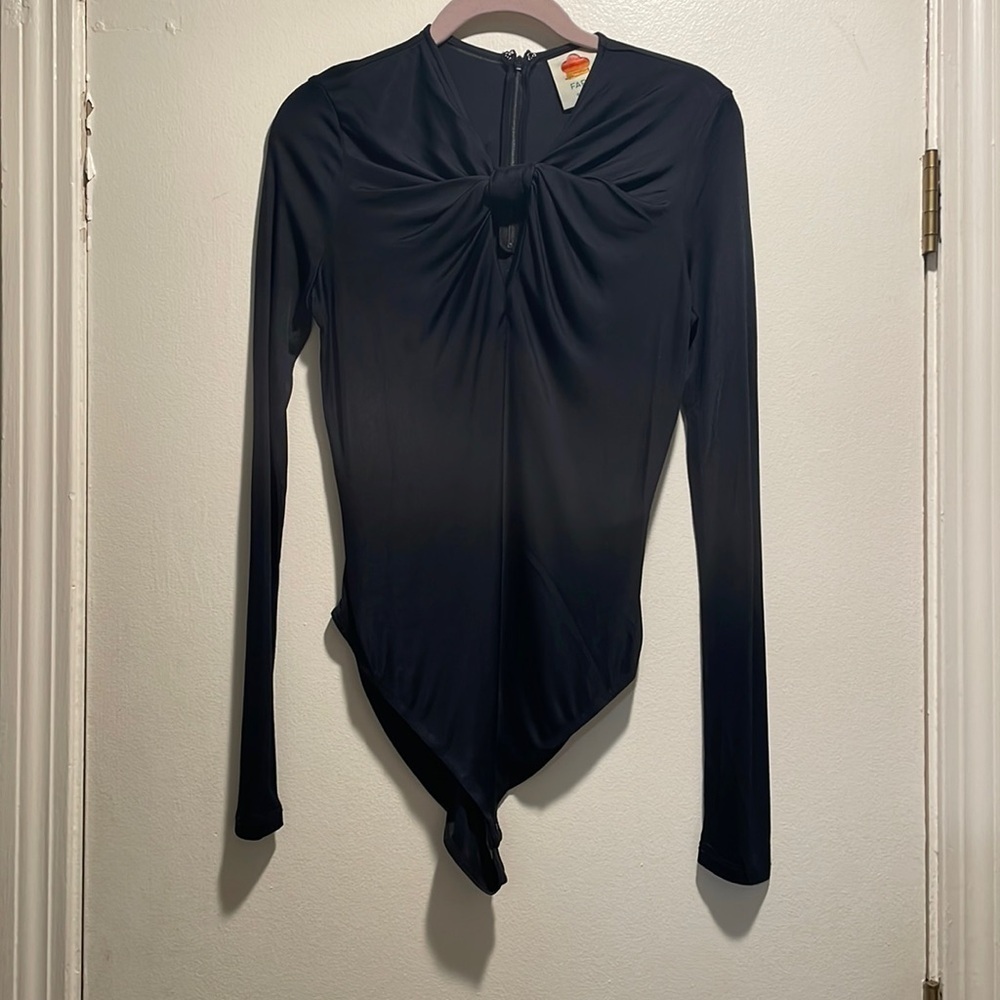 Farm Rio Black Twisted Front Snap Body Suit